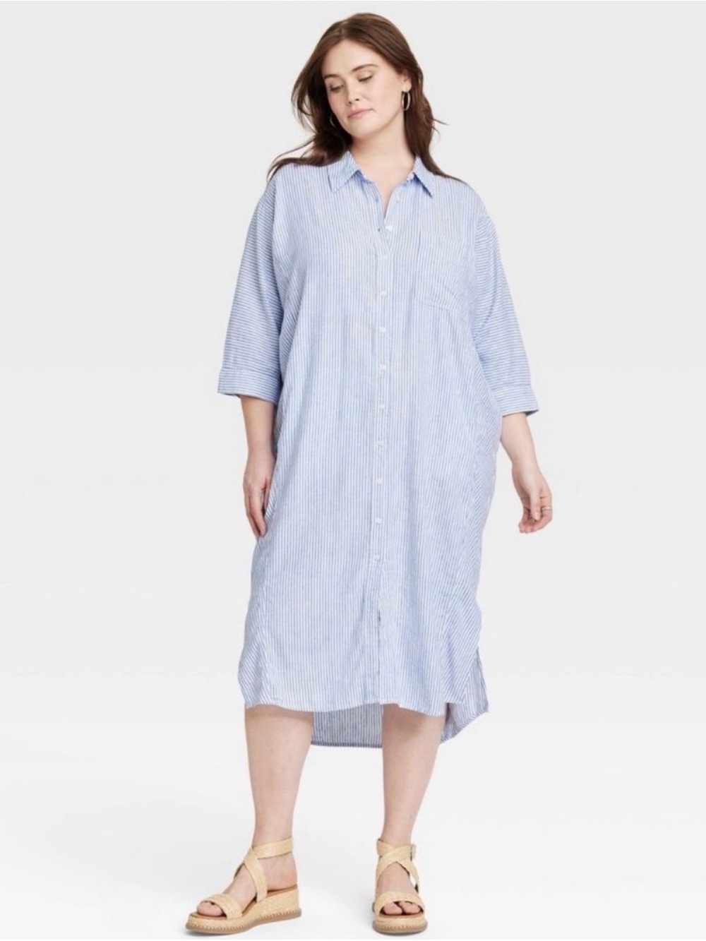 Universal Thread Light Blue Pinstripe Button-Front Coverup Dress